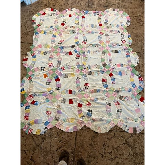 Handmade Bedding Vintage Handmade Wedding Ring Quilt Topper Poshmark